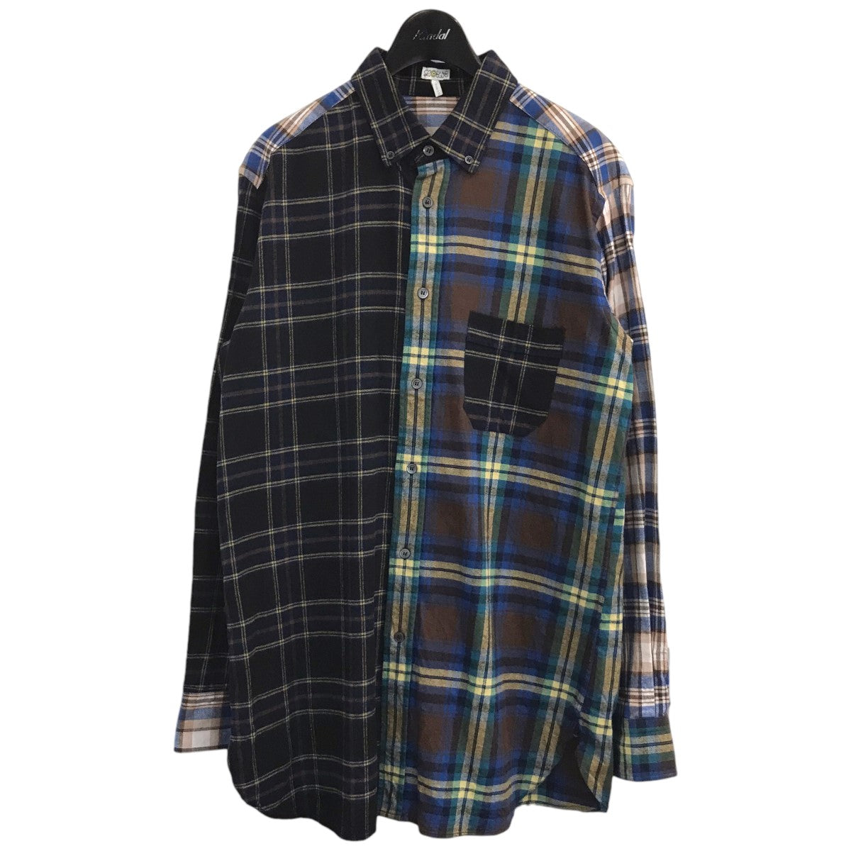 LOEWE(ロエベ) ｢Eln Patchwork Check Overshirt｣チェックシャツ H2299920SU H2299920SU  ネイビー×ブルー サイズ 15｜【公式】カインドオルオンライン ブランド古着・中古通販【kindal】