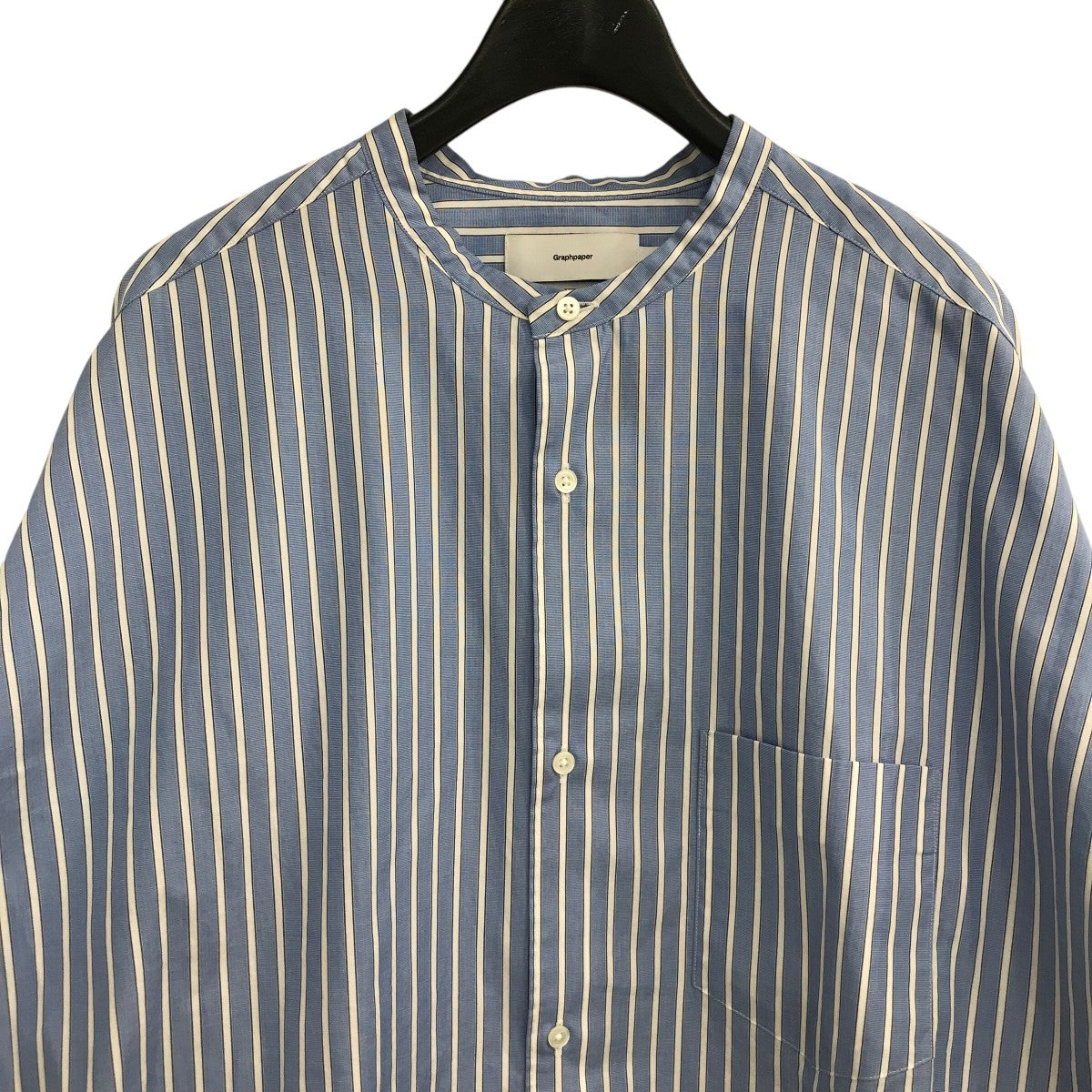 Graphpaper 「SOKTAS High Count Broad L S Oversized Band Collar Shirt」バンドカラーストライプシャツGM234 50103 古着・中古-3枚目のアイテム画像