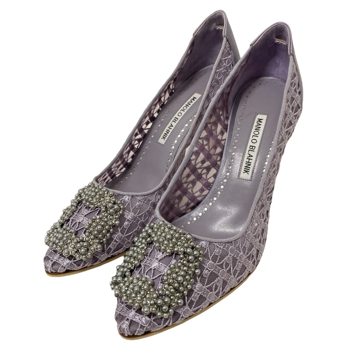Manolo Blahnik（マノロブラニク）ハンギシレースシューズ 38サイズ Manolo Blahnik(マノロブラニク) ハンギシ レースパンプス ラベンダー