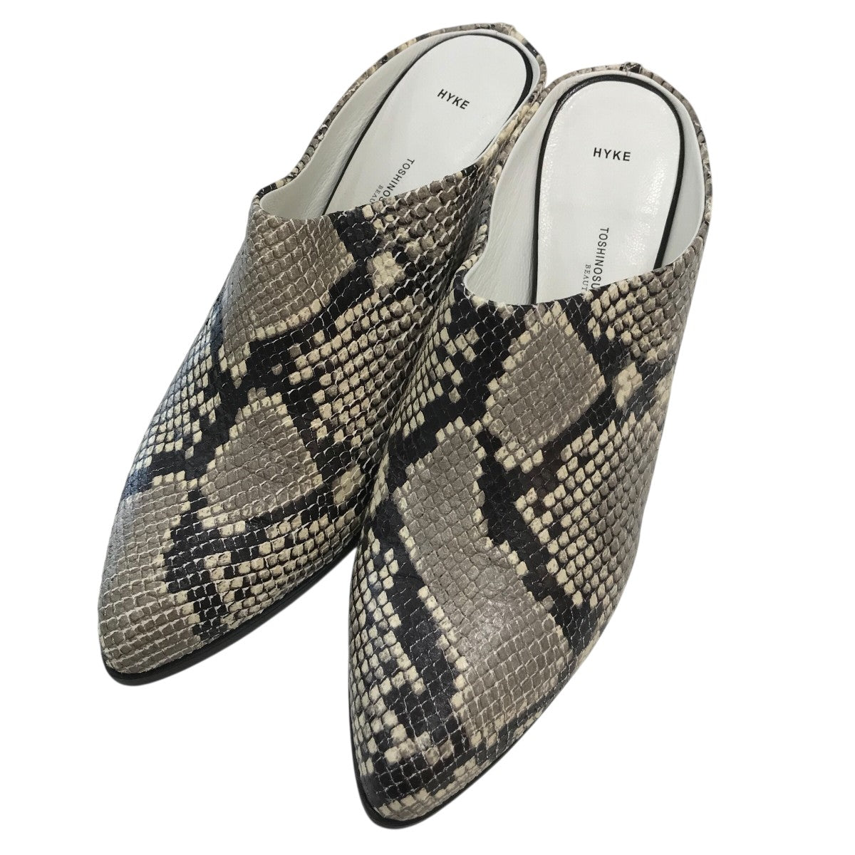 HYKE×TOSHINOSUKE TAKEGAHARA パイソン柄ミュール ベージュ