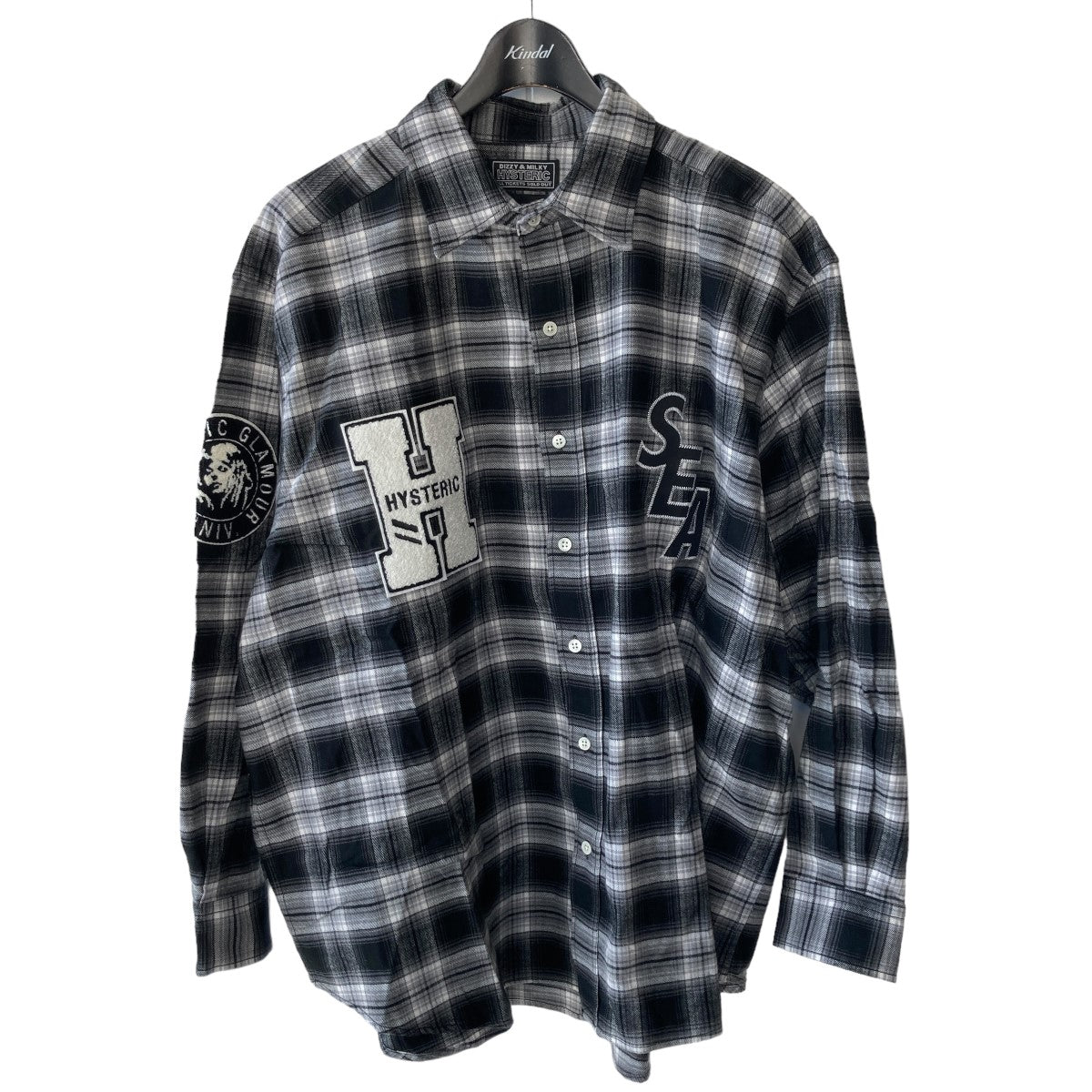 WIND AND SEA × HYSTERIC GLAMOUR ロゴワッペンチェック長袖シャツ wds-hys-3-04 ブラック サイズ  12｜【公式】カインドオルオンライン ブランド古着・中古通販【kindal】