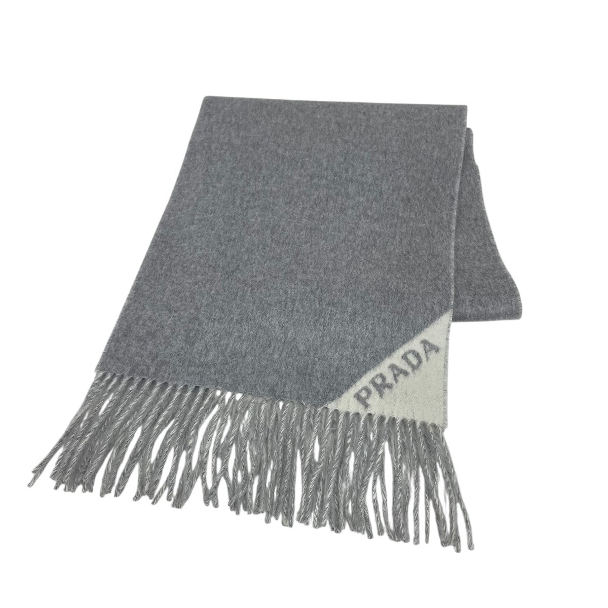 【新品未使用品】PRADA ストール　マフラー　カシミヤ100% グレー　プラダ PRADA(プラダ) マフラー2FS055 2FS055 グレー×ホワイト｜【公式