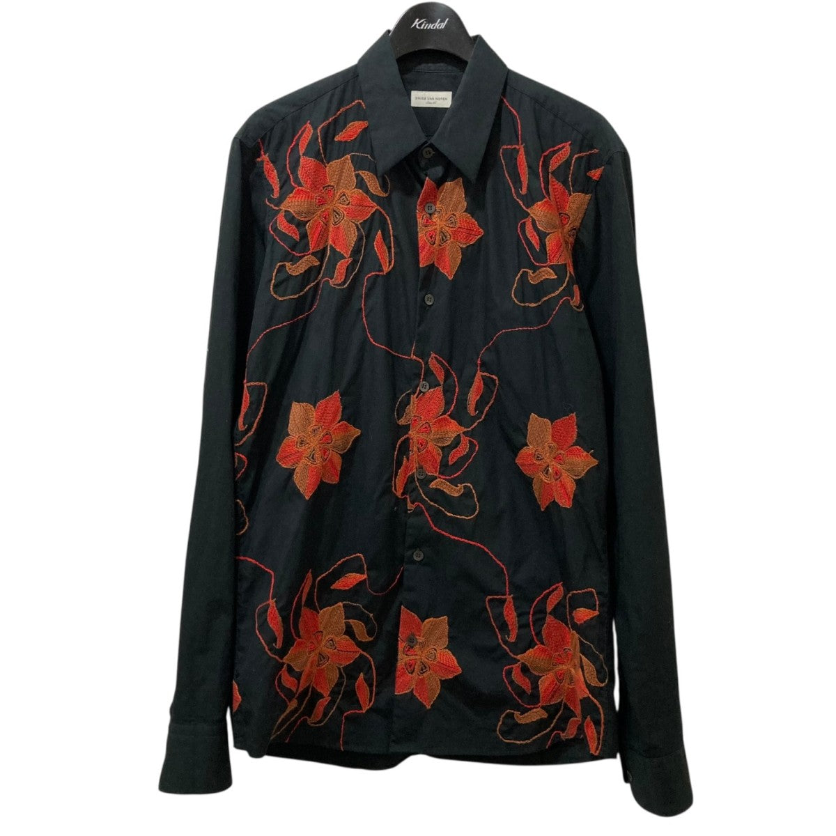 DRIES VAN NOTEN(ドリスヴァンノッテン) 花柄 長袖刺繍シャツ ブラック  