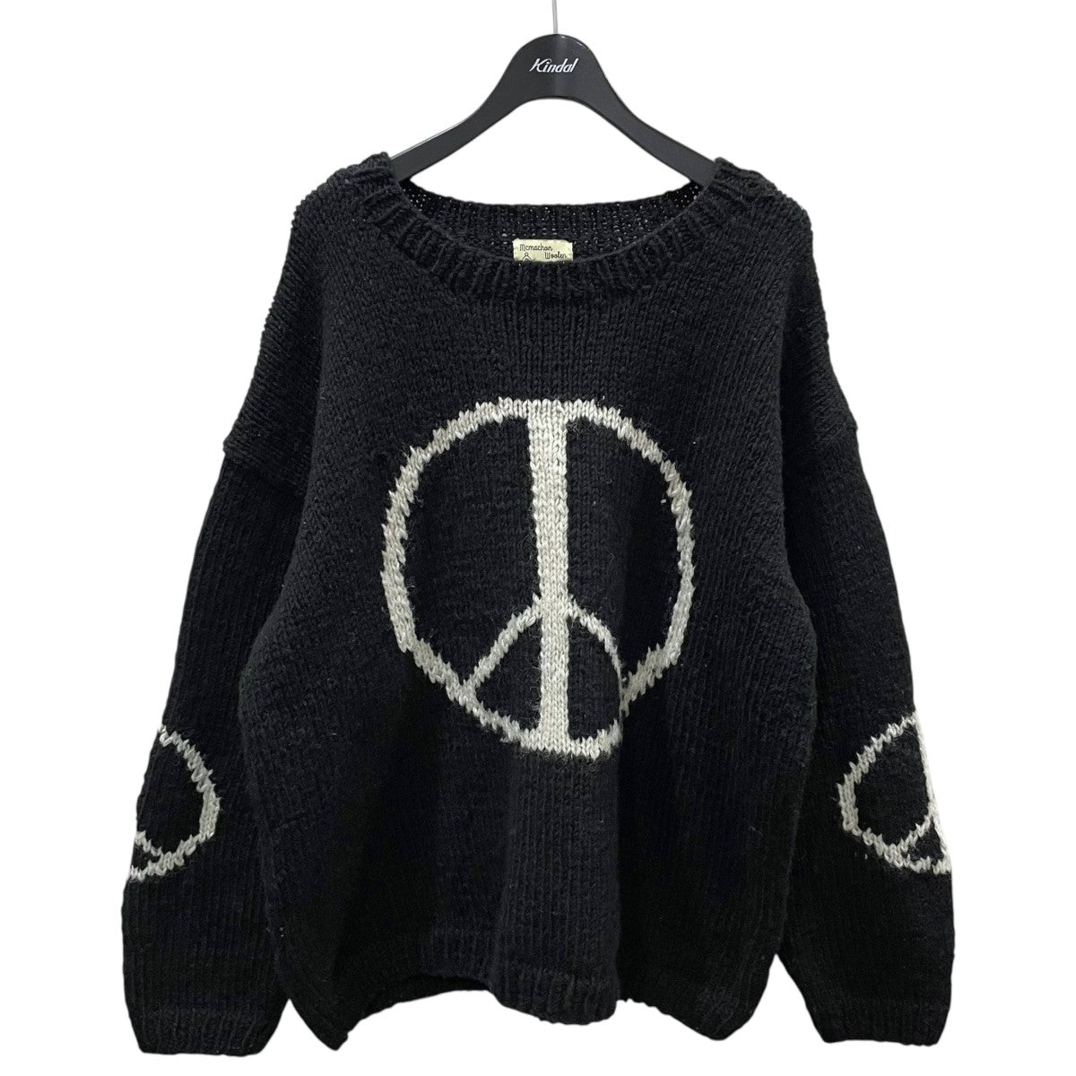 【中古】マクマーンウーレン Mcmachon Woolen ピースマーク ニット セーター ウール クルーネック 黒 ブラック Mcmachan Woolen(マクマーンウーレン) ピースマーク ニットセーター