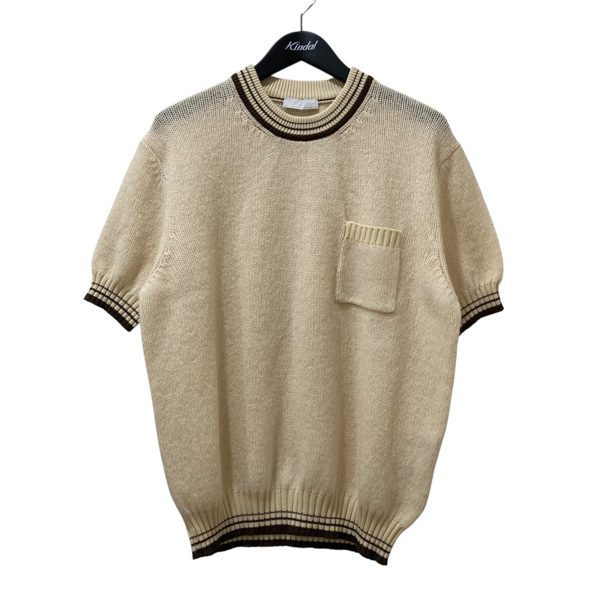 【美品】PRADA 紫 フリルネック 半袖ニット ウール シルク 美品△PRADA プラダ 2023年製 P2401L シルク コットン ロゴ