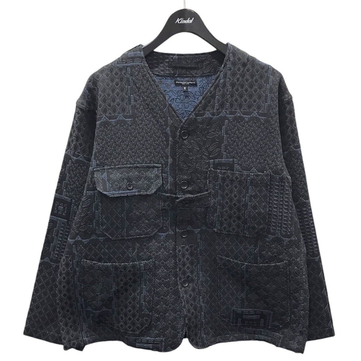 Engineered Garments(エンジニアードガーメンツ) 22AW ジャガードノーカラージャケット Cardigan Jacket - CP  Geo Jacquard カーディガンジャケット ブラック・ブルー サイズ S｜【公式】カインドオルオンライン ブランド古着・中古通販【kindal】