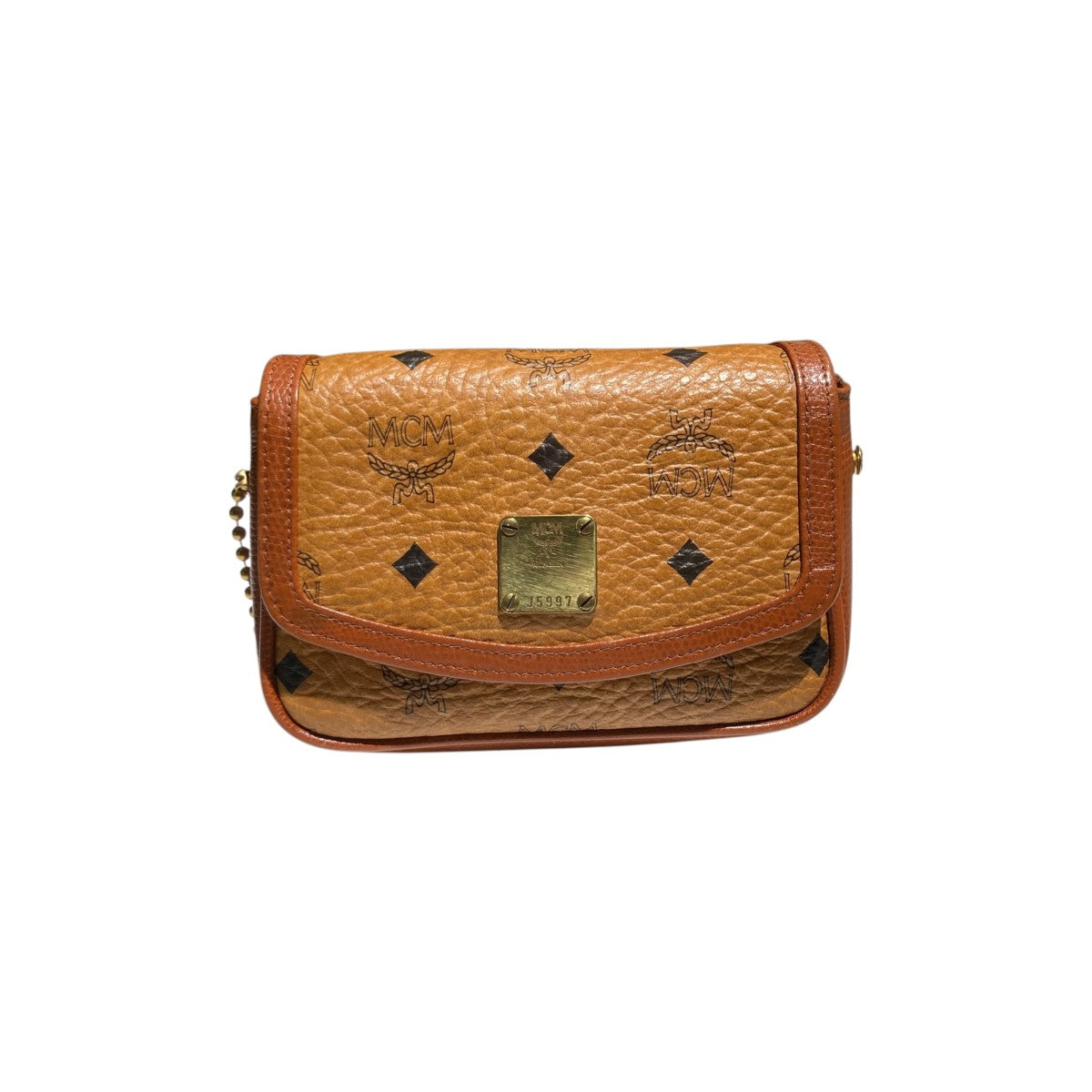 【美品】MCM ショルダーバッグ　ヴィセトス　ロゴプレート　レザー　ブラウン MCM ショルダーバッグ ヴィセトス ロゴグラム レザー ブラウン