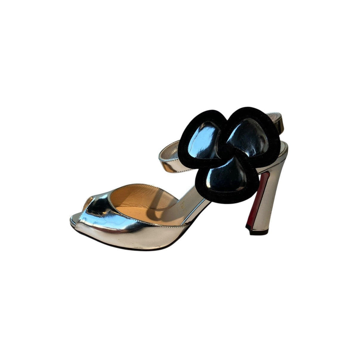 pansy 85 suede-trimmed metallic leather sandalsメタリックサンダル