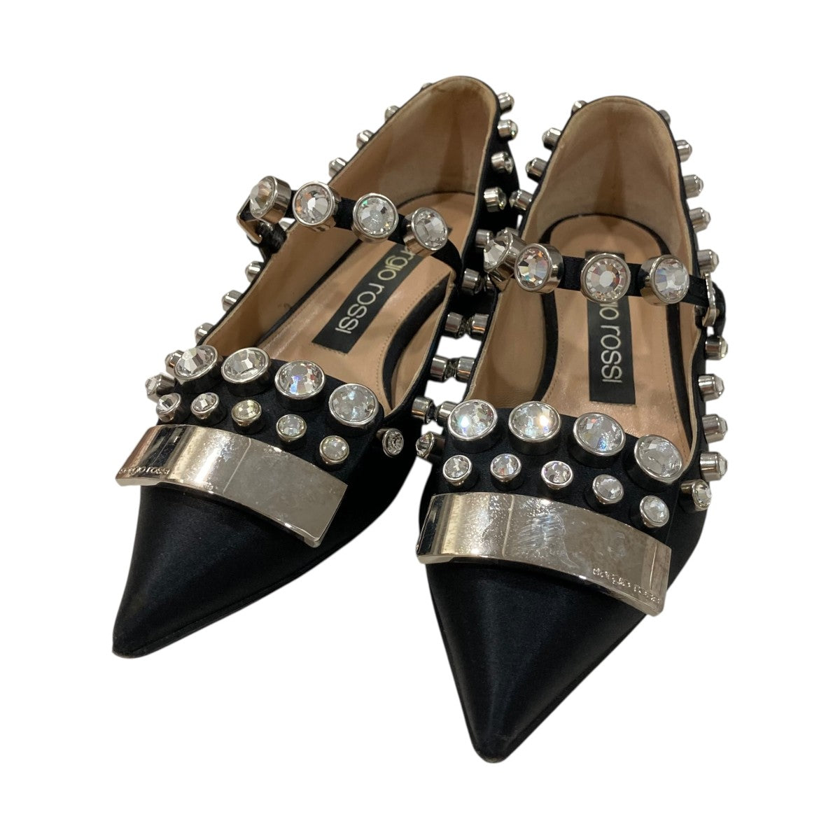 sergio rossi ビジュー付きパンプス37.5 ビジュースタッズ ポイン