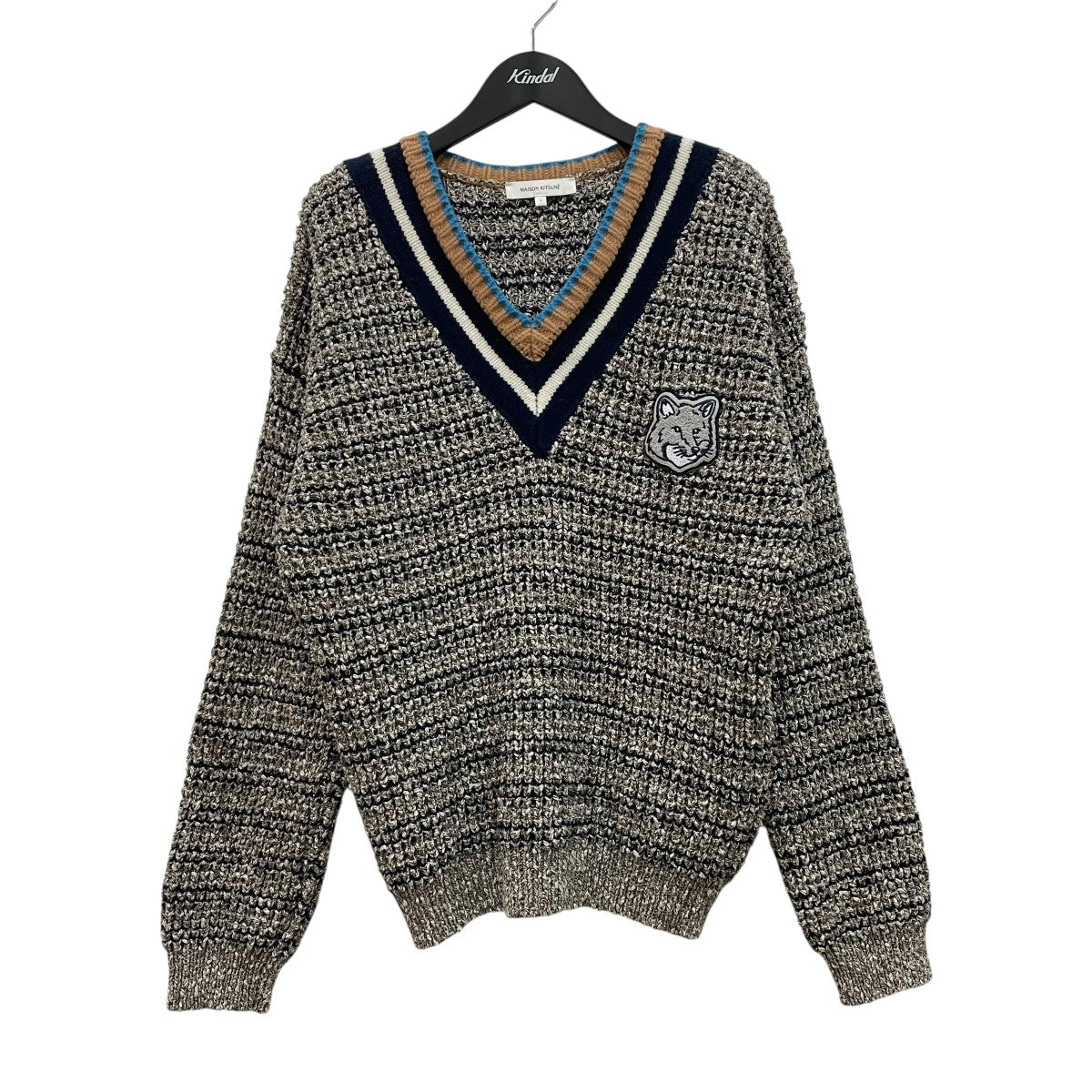 MAISON KITSUNÉ バーガンディ Vネックセーター M MAISON KITSUNÉ バーガンディ Vネックセーター M