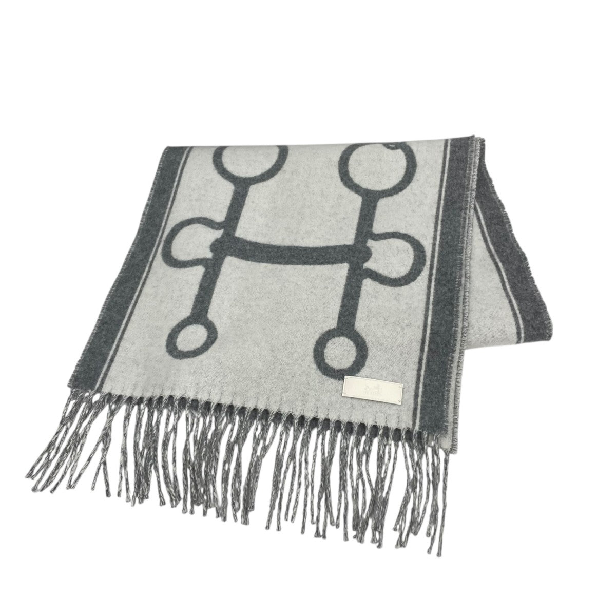 HERMES(エルメス) カシミヤマフラー ホワイト×グレー｜【公式