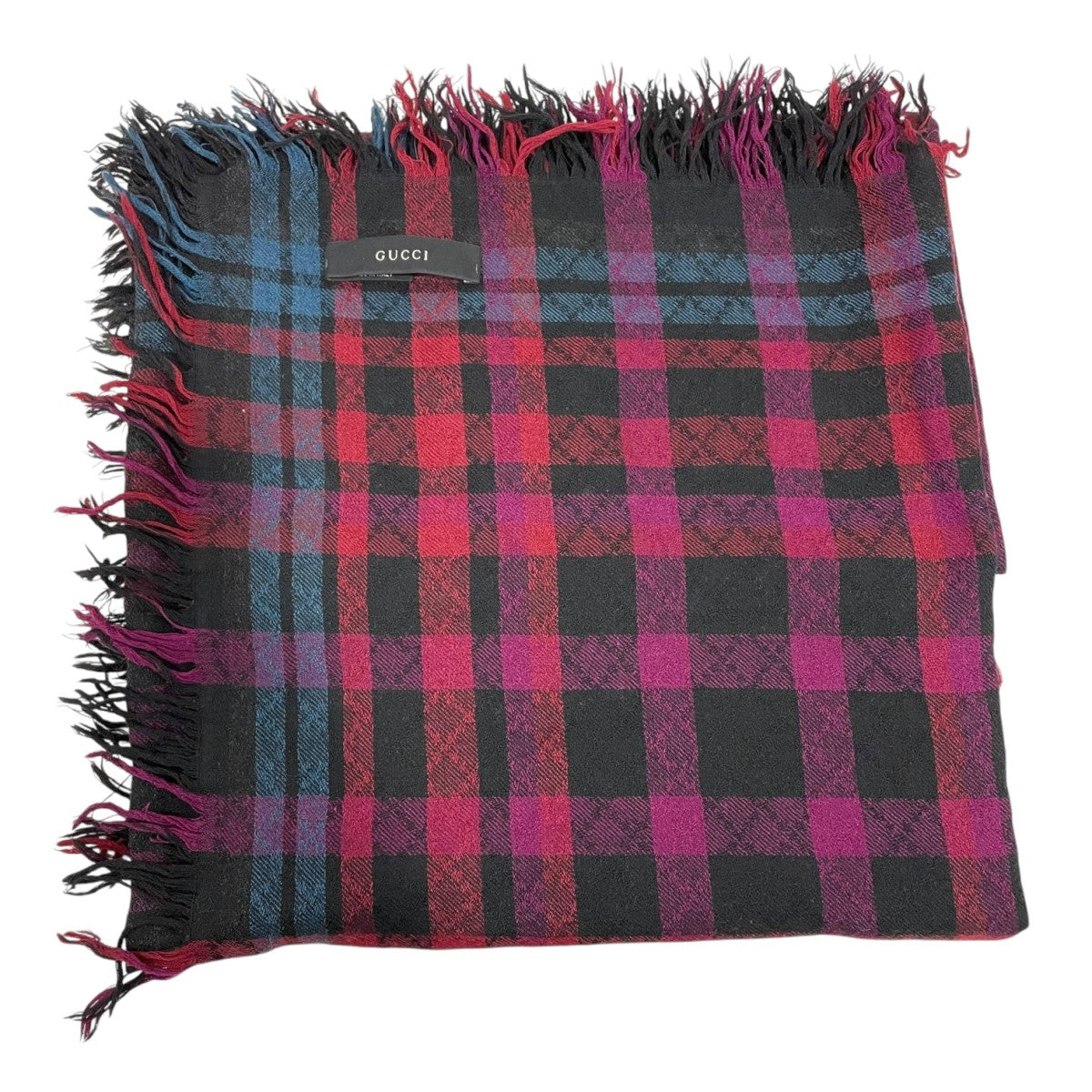 GUCCI(グッチ) 大判ストールマフラー ブラック×レッド｜【公式