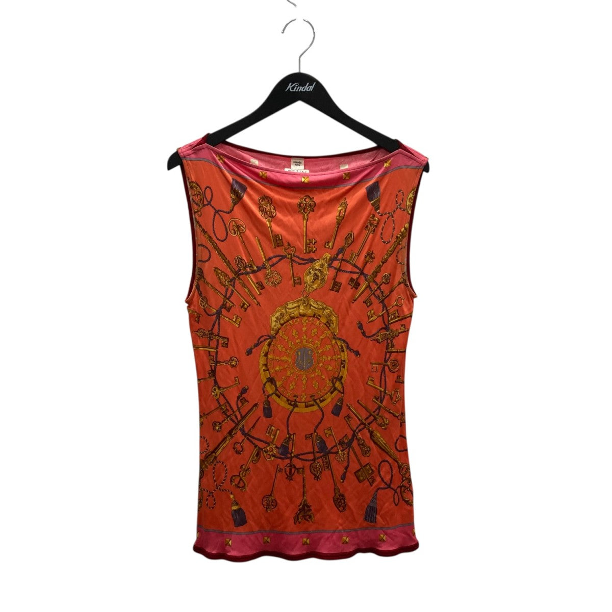 HERMES(エルメス) SILK LE CLESノースリーブブラウス ピンク×ブラウン