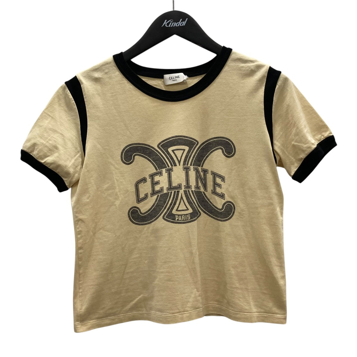 6264【美品】セリーヌ☆トリオンフロゴ入りリンガーTシャツ 水色×白色 XS CELINE（セリーヌ） Tシャツ RX0AH0F16.GBL6 レディース メンズ