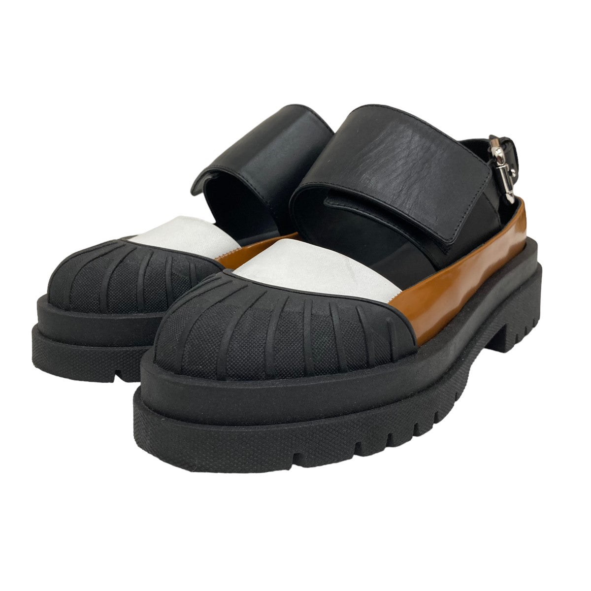 PLAN C(プランシー) Calfskin Crisscross Slingback Sandals サンダル ブラック×ブラウン サイズ  15｜【公式】カインドオルオンライン ブランド古着・中古通販【kindal】