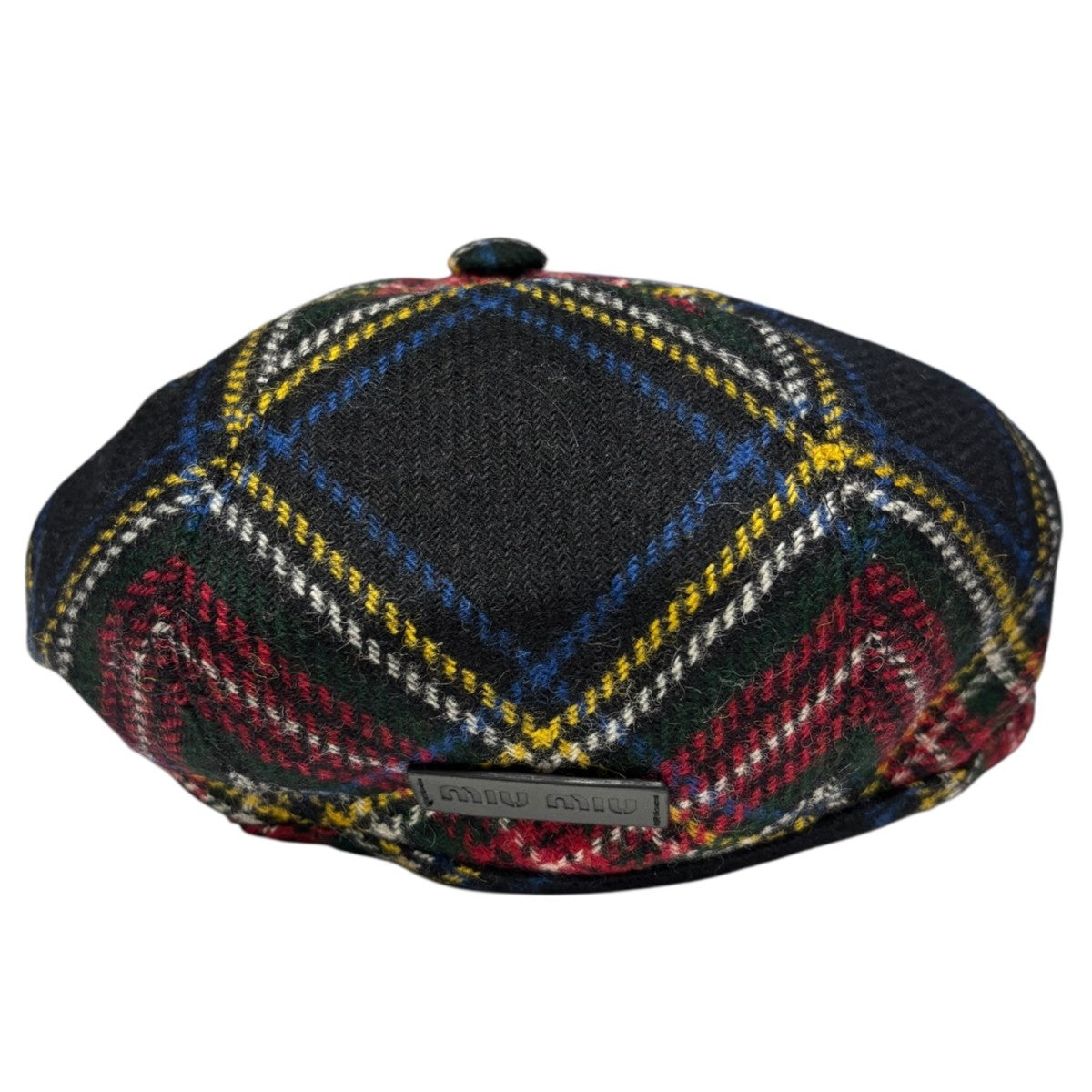 MIU MIU(ミュウミュウ) チェック レザーパッチロゴベレー帽 レッド