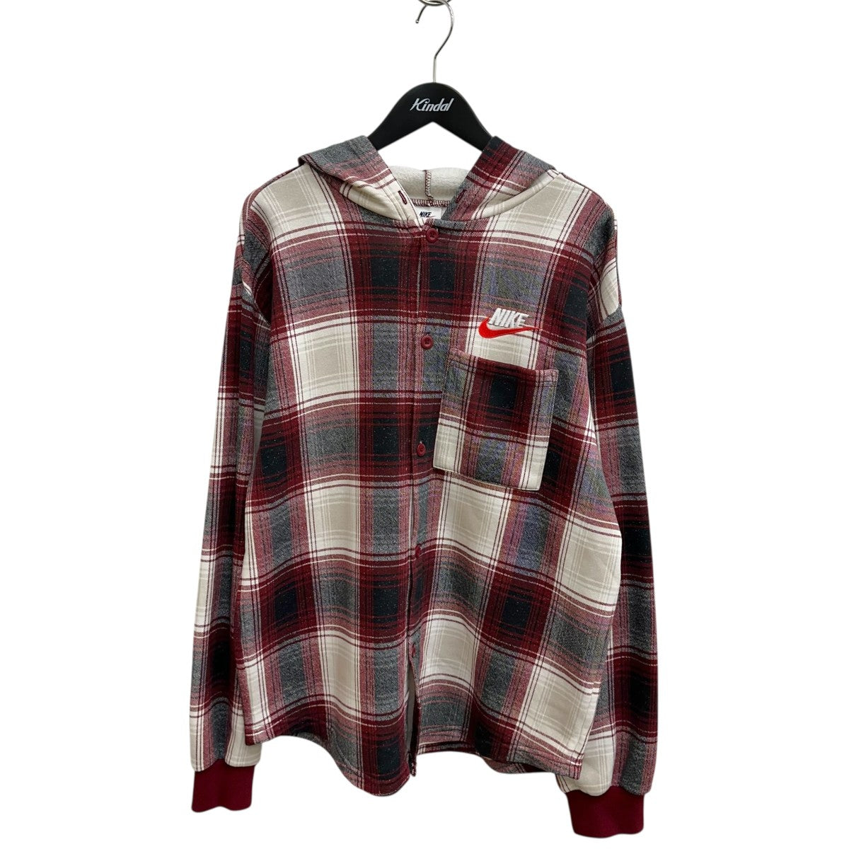 Supreme×NIKE チェックフード付きシャツ レッド サイズ M｜【公式