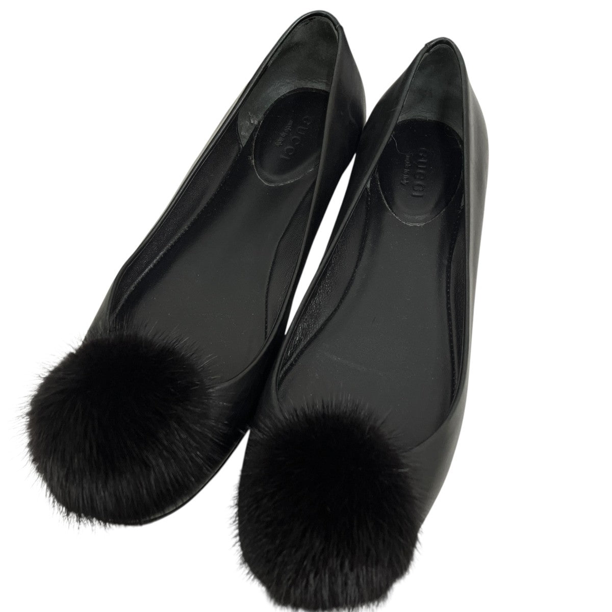 Gucci黒いベルベットフラットシューズ GUCCI(グッチ) ポンポン付フラットシューズ404011 404011 ブラック