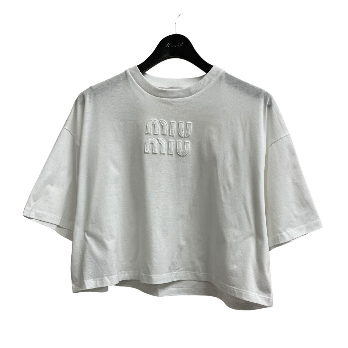 MIU MIU(ミュウミュウ) 23AW 刺繍ロゴ入り コットンジャージー Tシャツ ...