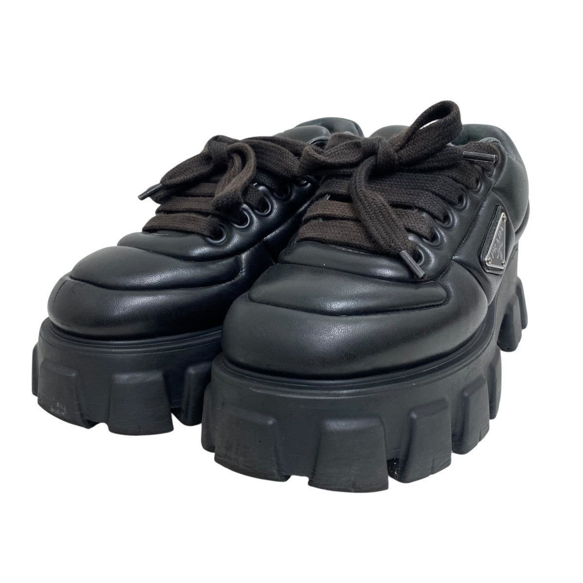 プラダ　PRADAレザースニーカー　レディース　37サイズ PRADA - プラダ PRADA レザースニーカー 三角ロゴ レースアップ