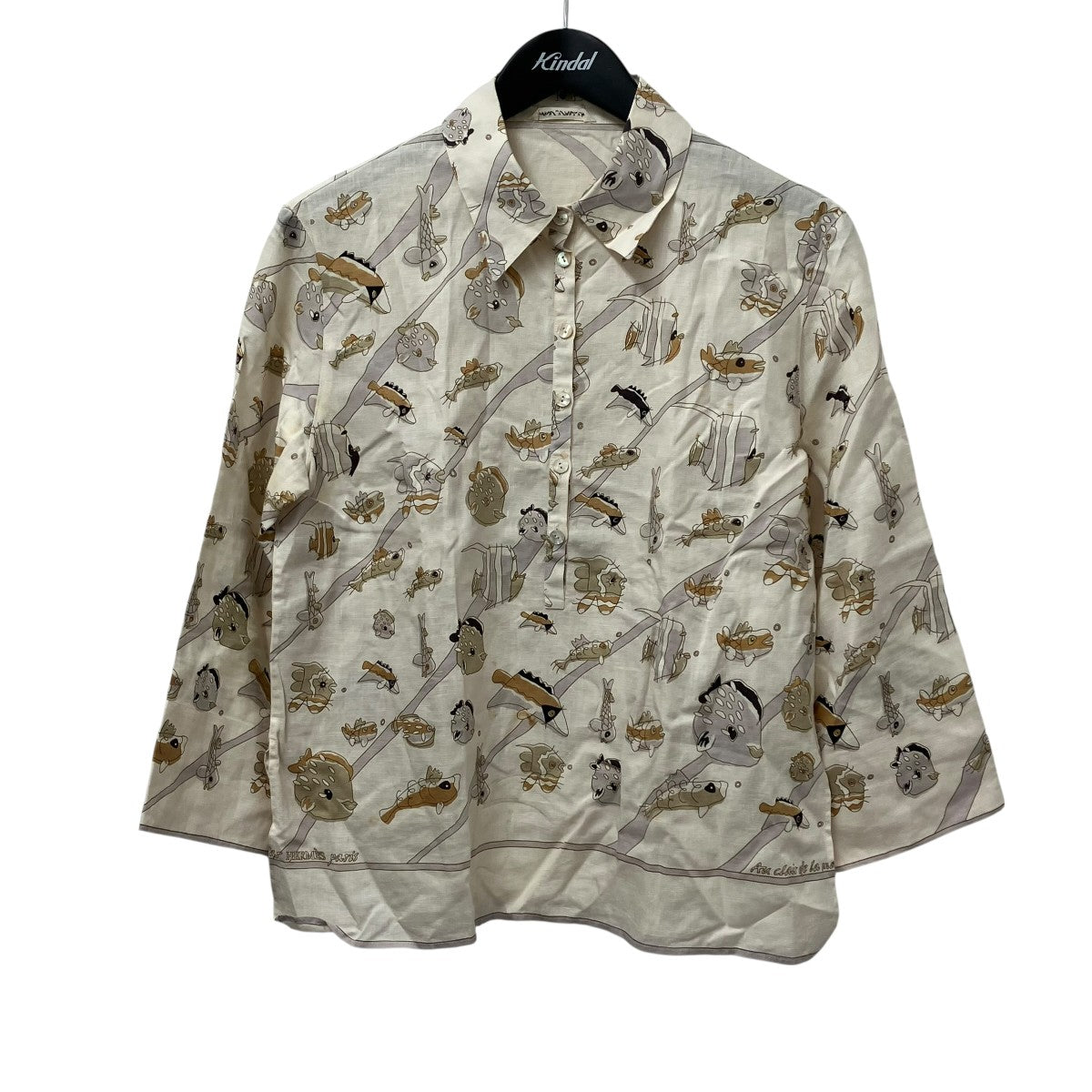 HERMES(エルメス) マルジェラ期 魚柄総柄シャツ ベージュ×パープル