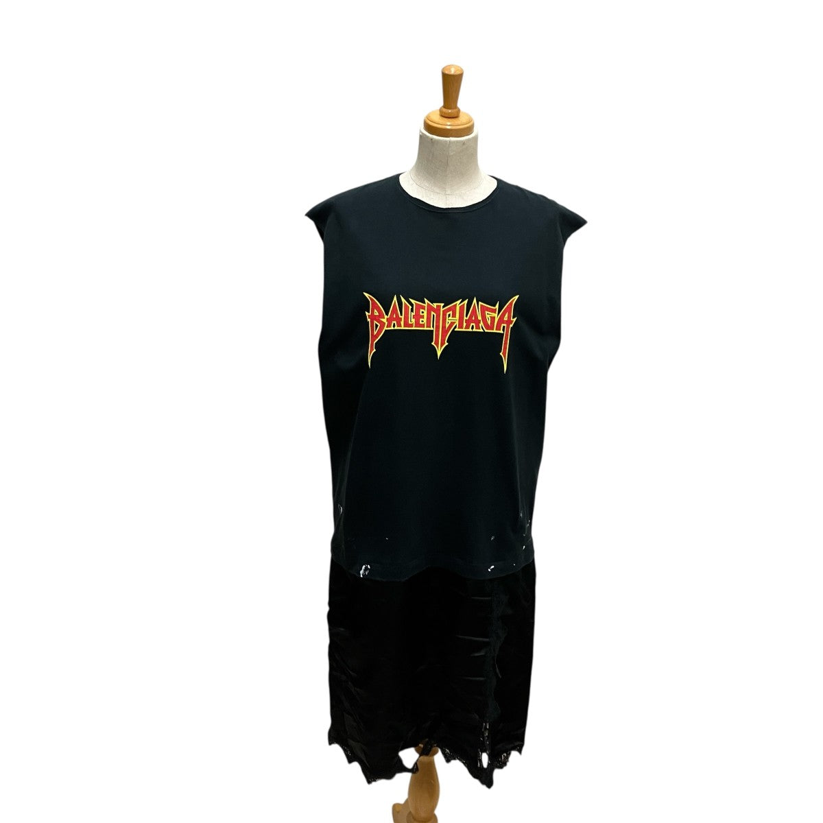 なな　バレンシアガ BALENCIAGA ノースリーブワンピース黒38 BALENCIAGA(バレンシアガ) ダメージ加工ノースリーブワンピース