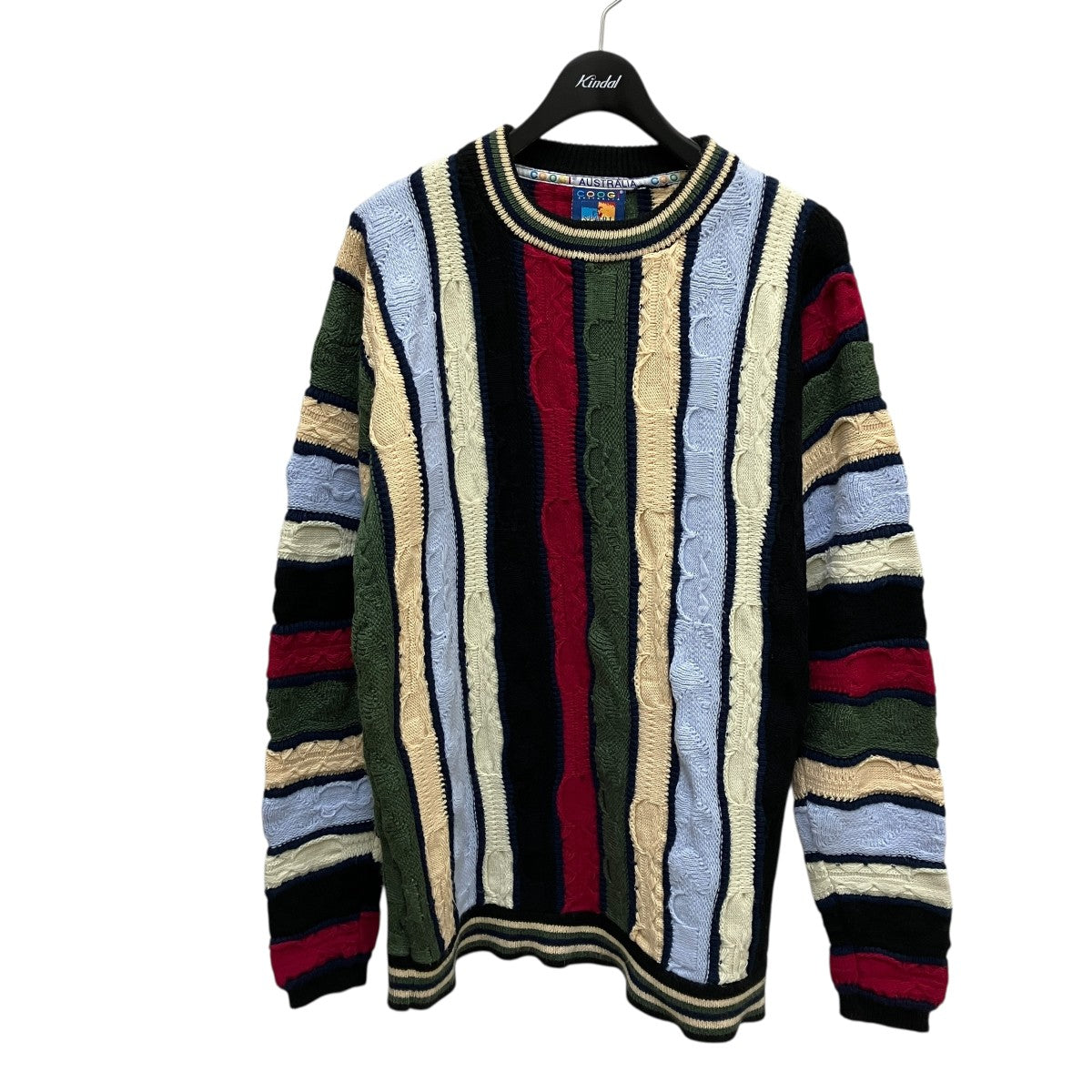 COOGI(クージー) ストライプ柄3Dニット グリーン×アイボリー サイズ XL