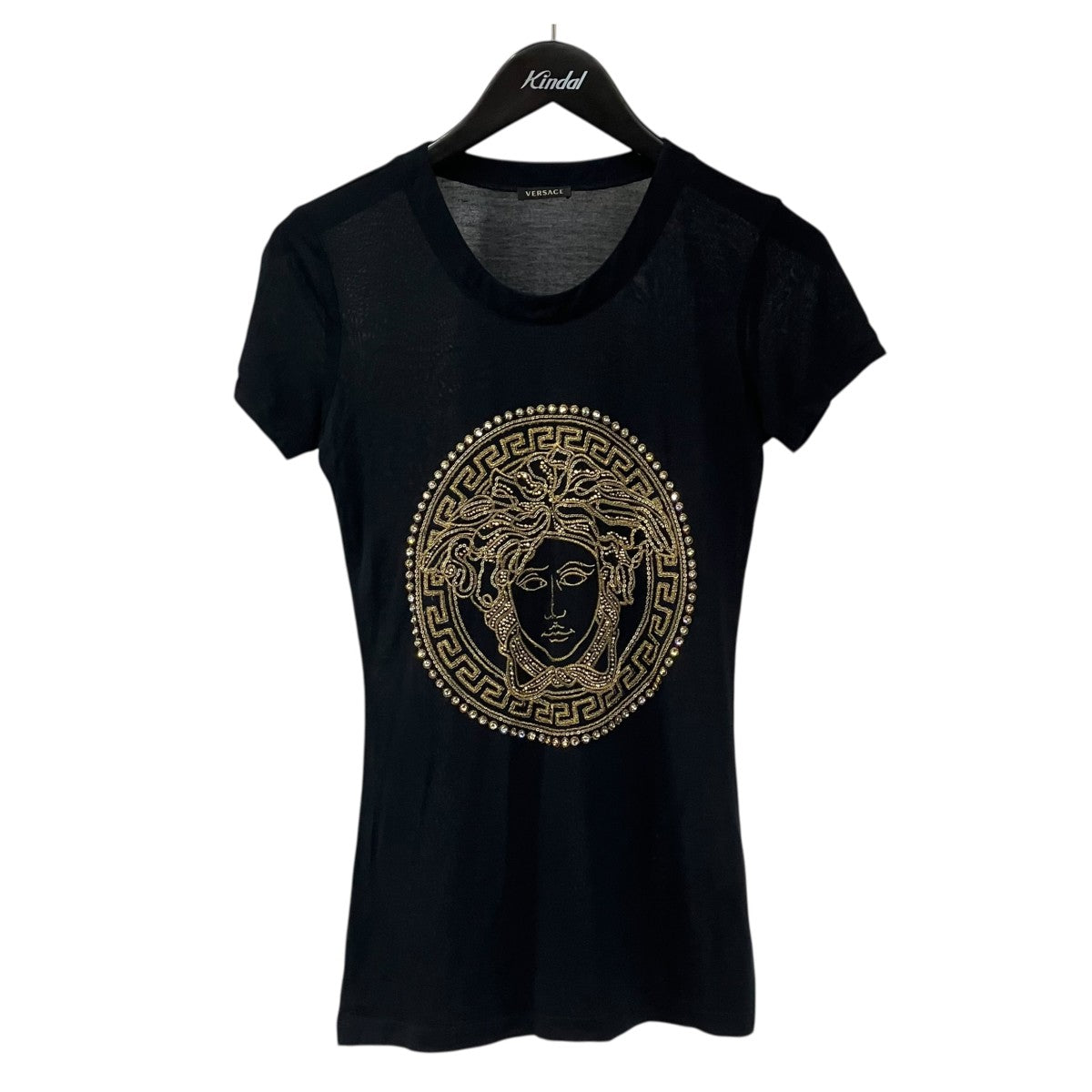 ヴェルサーチ VERSACE ロゴ カットソー 衣料品 トップス コットン レディース ブラック系 【中古】 VERSACE JEANS COUTURE ヴェルサーチェ ジーンズ クチュール 半袖 T