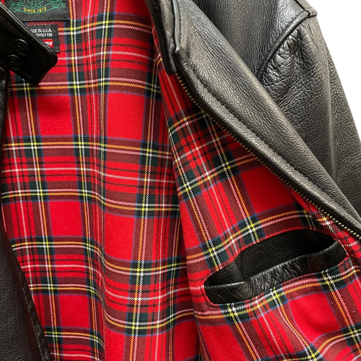 Schott×Supreme 16SSLeather Harrington Jacketレザージャケット 古着・中古-4枚目のアイテム画像