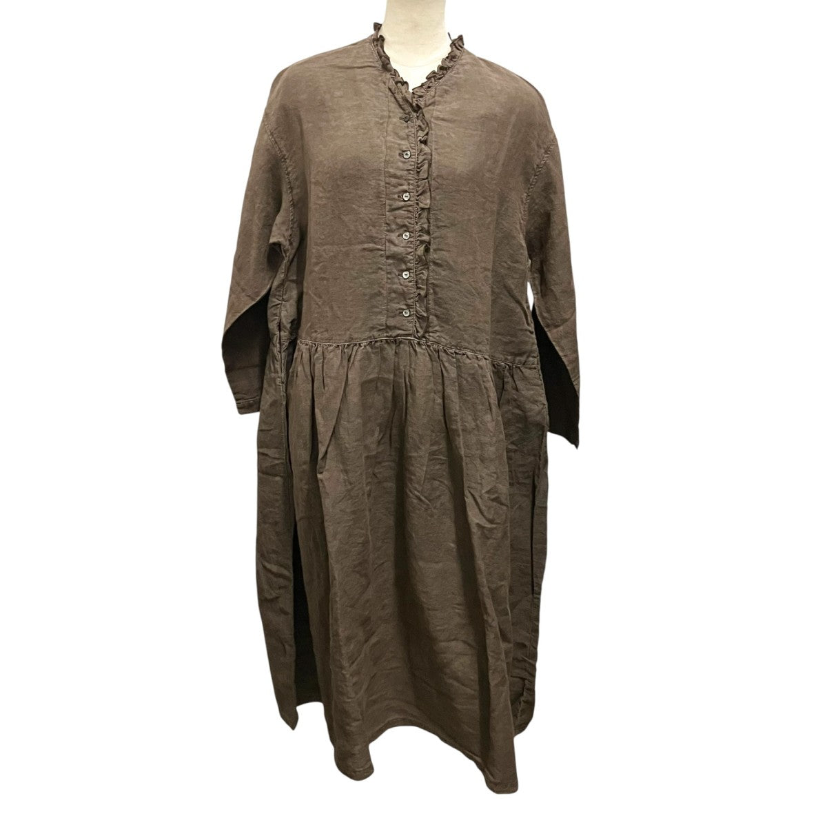 nest Robe(ネストローブ) リネン天然染めフリル使いワンピースリネン
