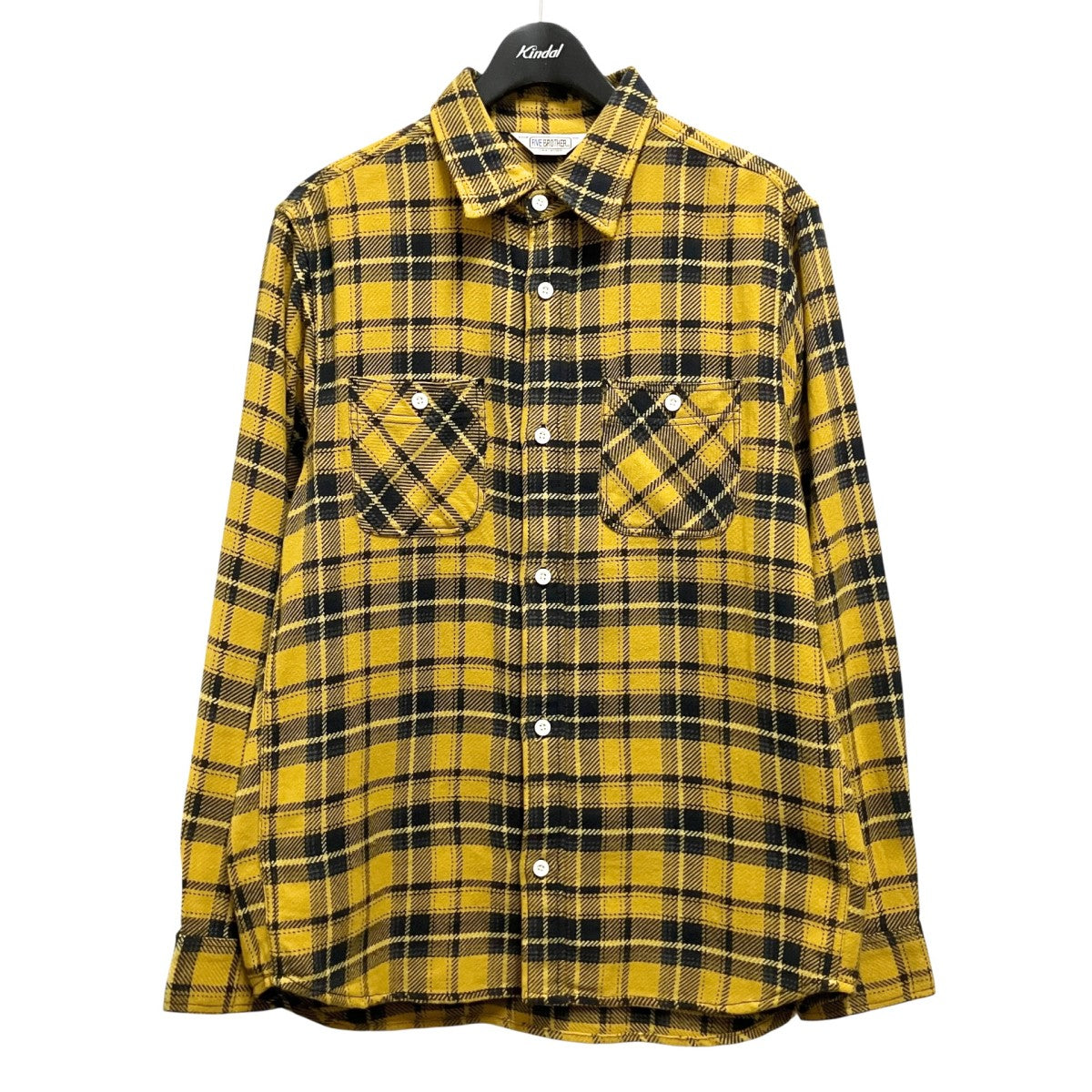 ミーザン アート デザインパッチ5 チェック ボタンシャツ イエロー XXXL FIVE BROTHER(ファイブブラザー) チェック長袖シャツ152060 152060