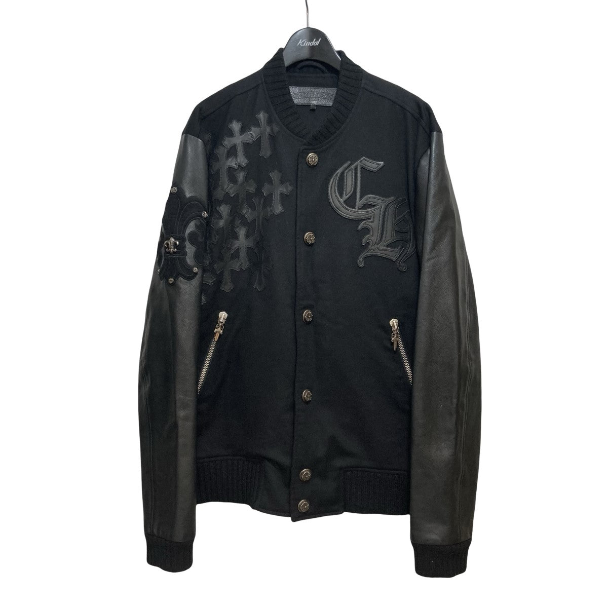 CHROME HEARTS(クロムハーツ) 「LETTERMAN」レターマン CHマルチレザーパッチレザースリーブカシミヤブルゾン ブラック サイズ  14｜【公式】カインドオルオンライン ブランド古着・中古通販【kindal】