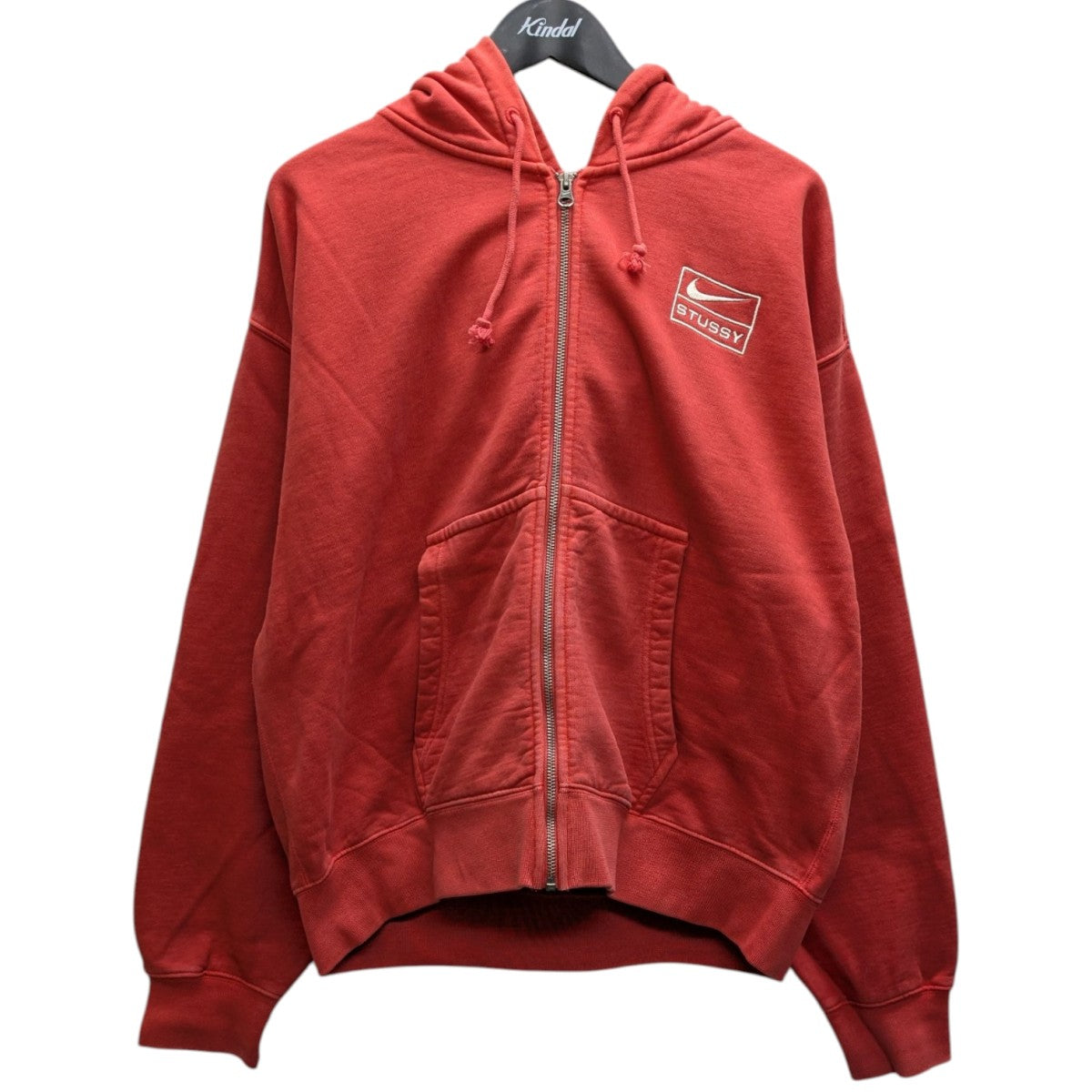 STUSSY レッド ジップアップパーカー XLサイズ　90s USA製 STUSSY レッド ジップアップパーカー XLサイズ 90s USA製