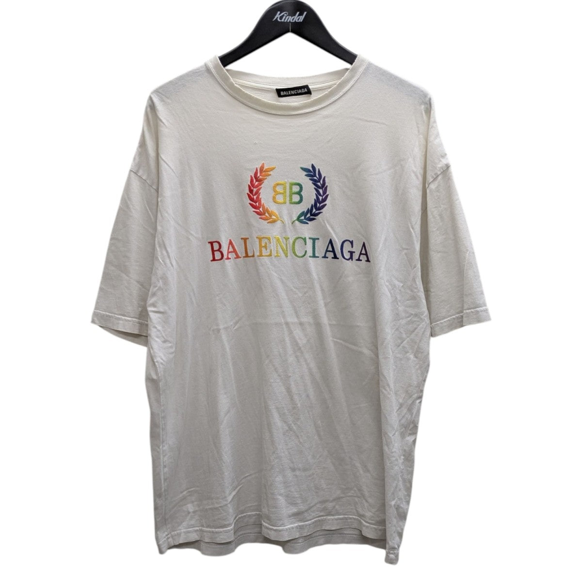 19SS ダメージ加工 BBレインボーロゴ刺繍 クルーネック カットソー 半袖Tシャツ