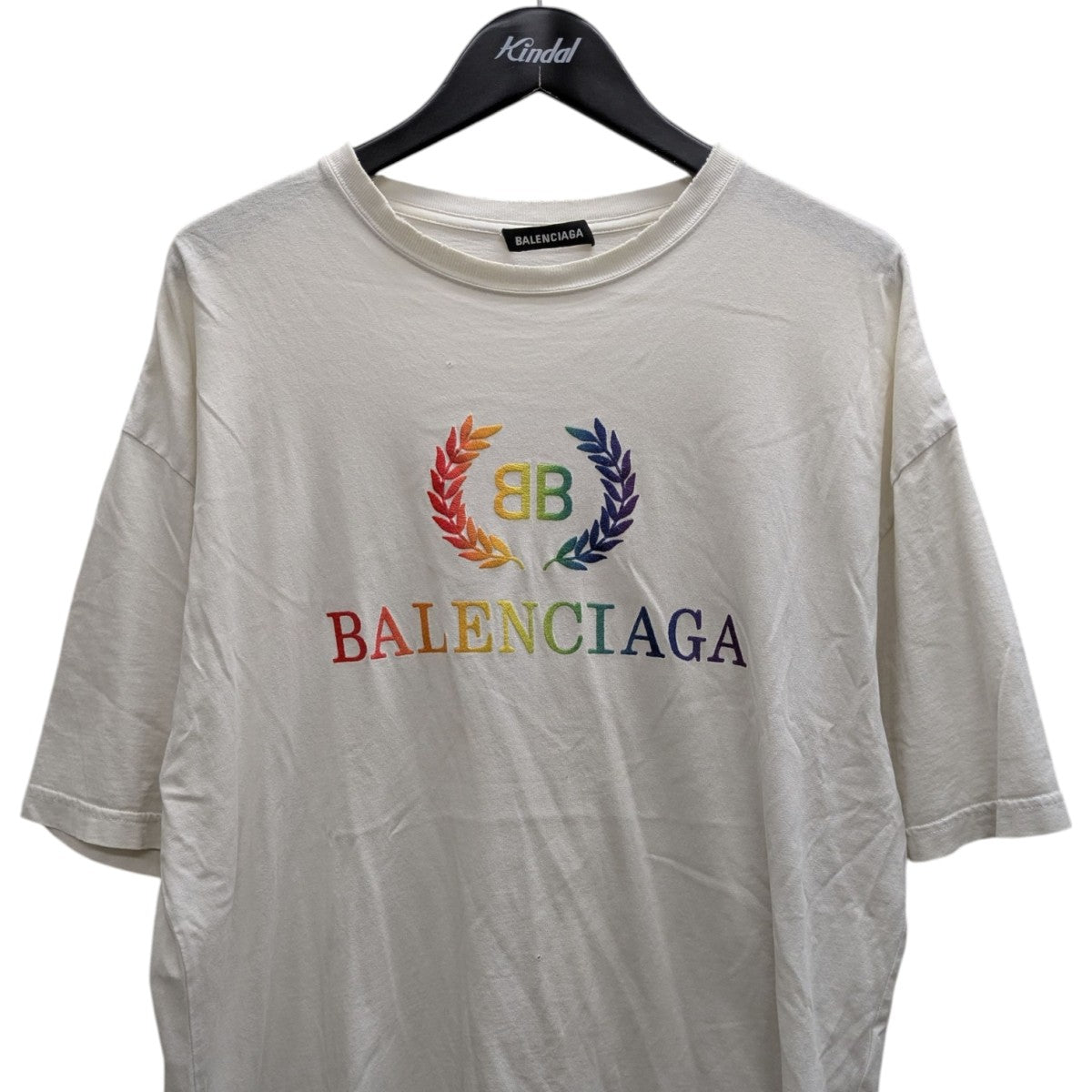 19SS ダメージ加工 BBレインボーロゴ刺繍 クルーネック カットソー 半袖Tシャツ