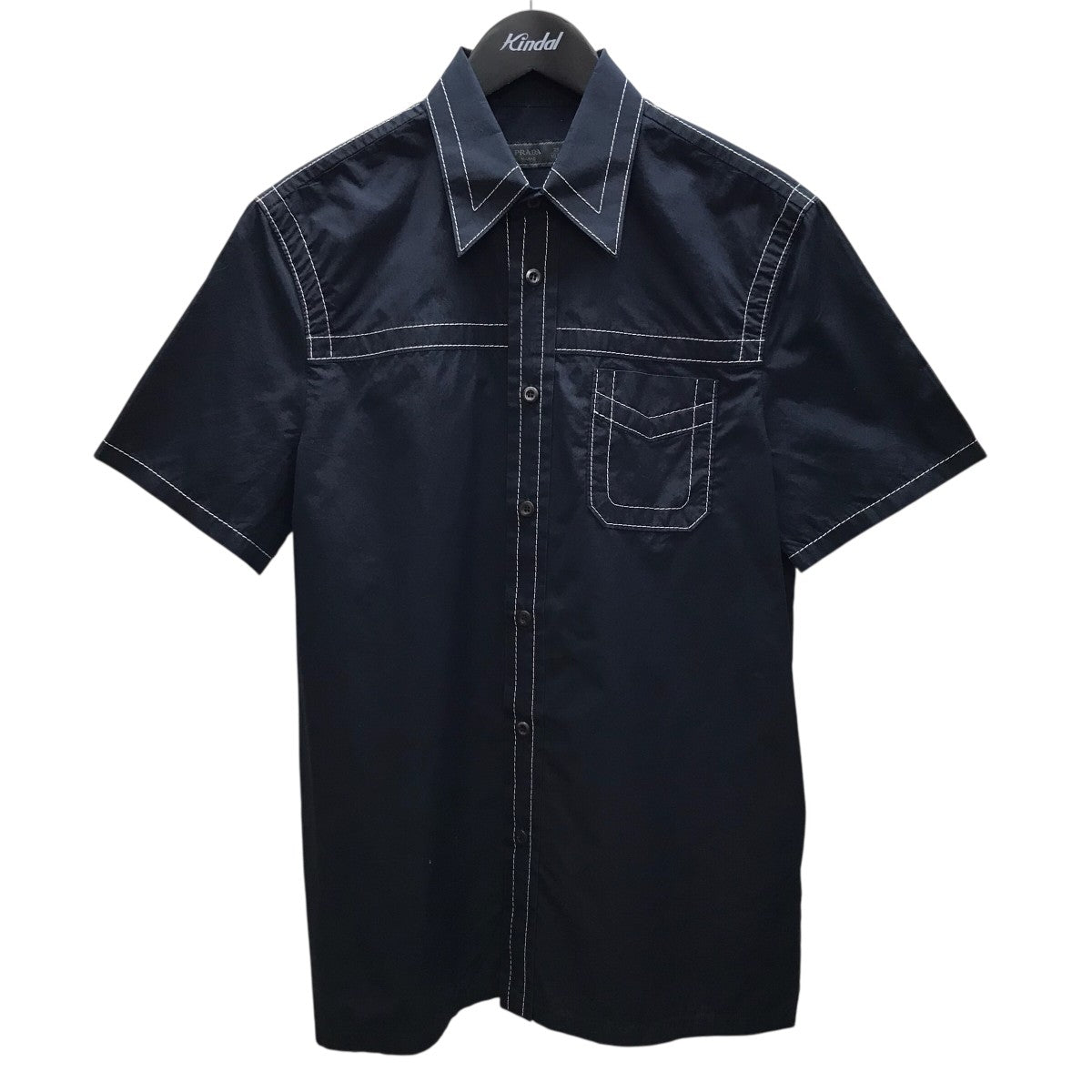 PRADA(プラダ) ステッチ半袖シャツ UCS235 S151 ネイビー サイズ 39