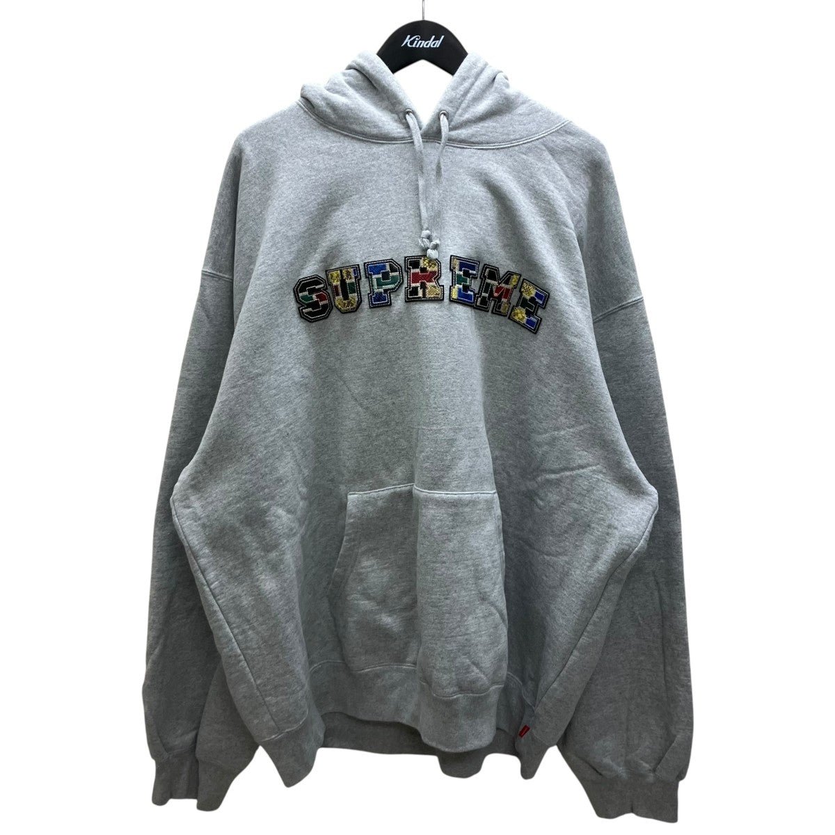 23FW collegiate patchwork leather hooded sweatshirtプルオーバーパーカー