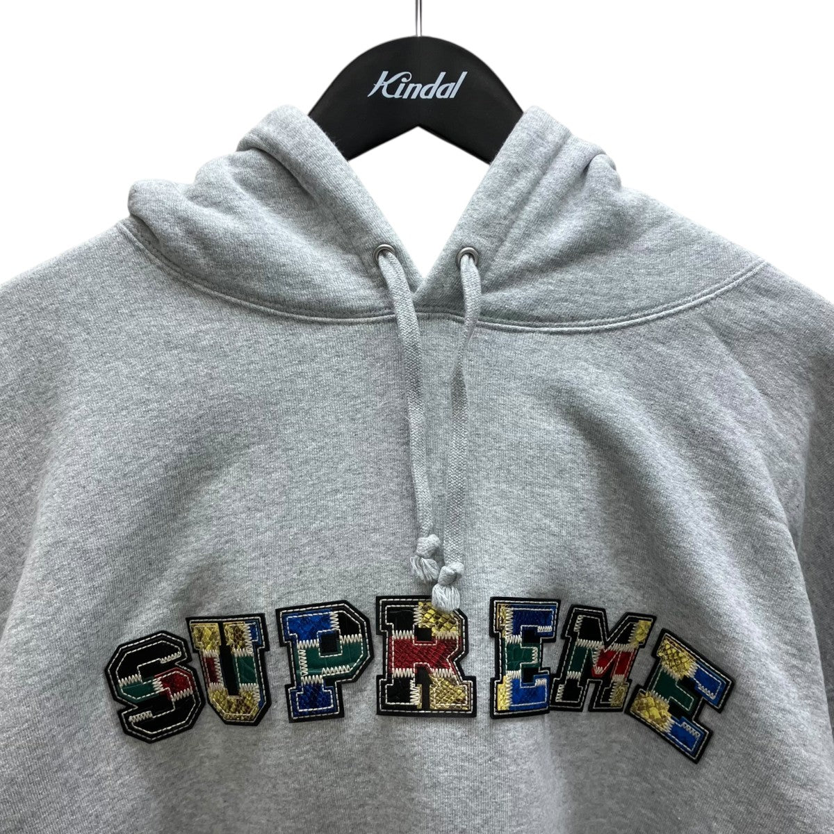 23FW collegiate patchwork leather hooded sweatshirtプルオーバーパーカー