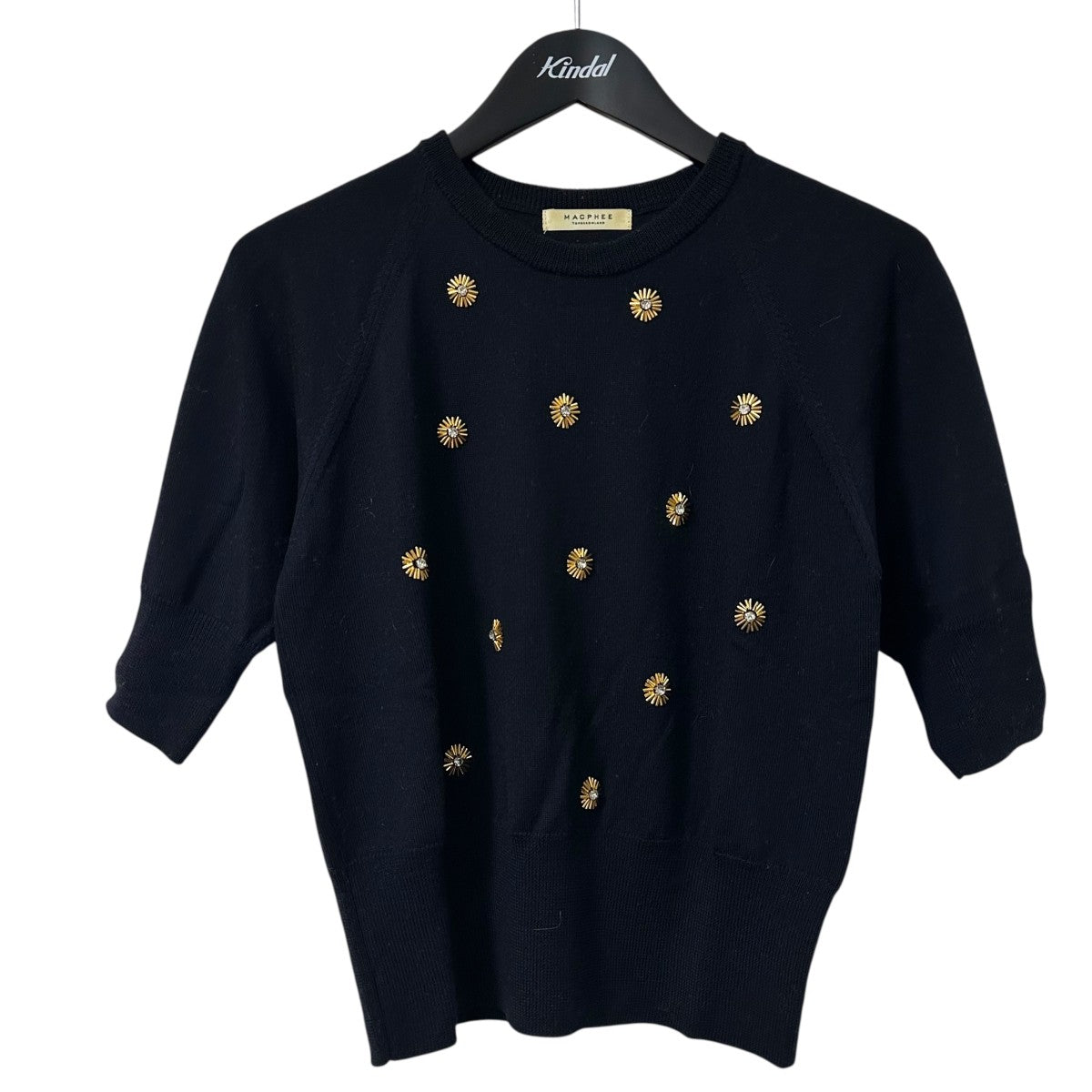 美品 MACPHEE ブルー ケーブルニットMartinique花柄長袖ブラウス TOMORROWLAND MACPHEE(マカフィ) COLOR EMBROIDERY 刺繍ブラウス