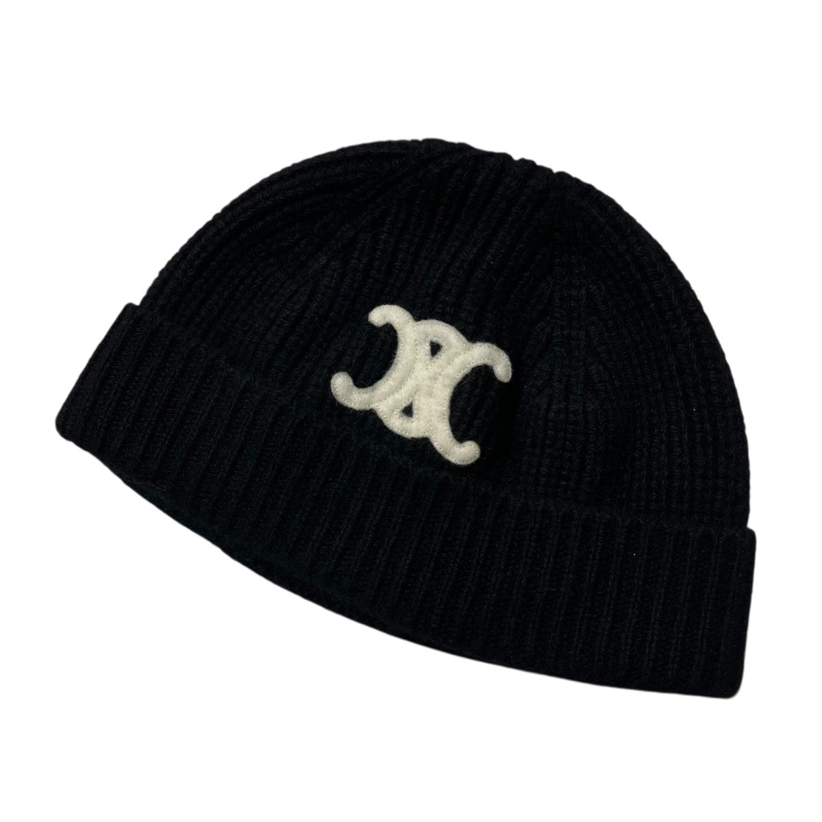 セリーヌ トリオンフ ニット帽 シームレスカシミア ブラック 黒 CELINE トリオンフ ニット帽 / シームレスカシミア - ブラック | CELINE