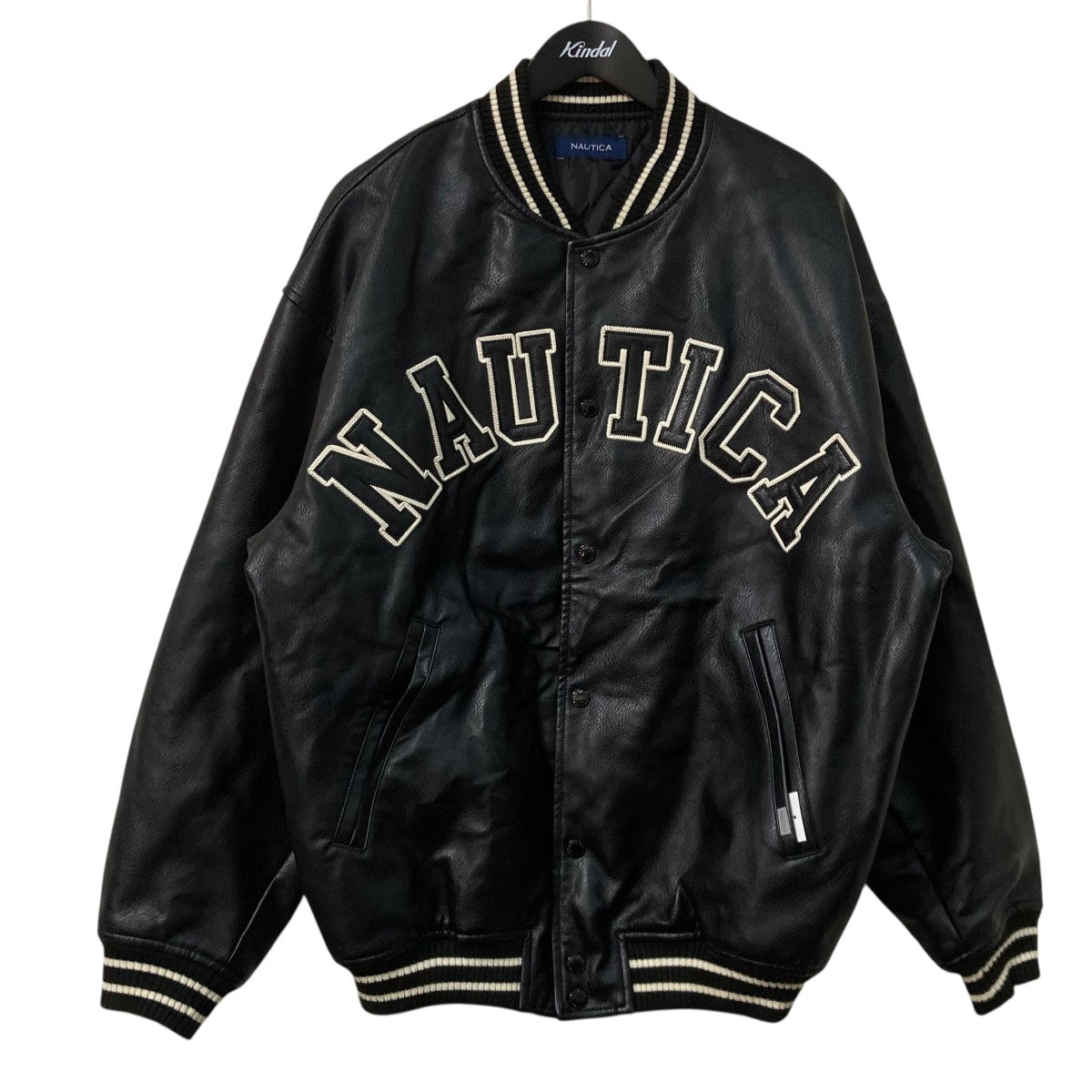 【NAUTICA】オールレザー スタジャン Lサイズ NAUTICA(ノーティカ) アーチロゴオールフェイクレザースタジャン