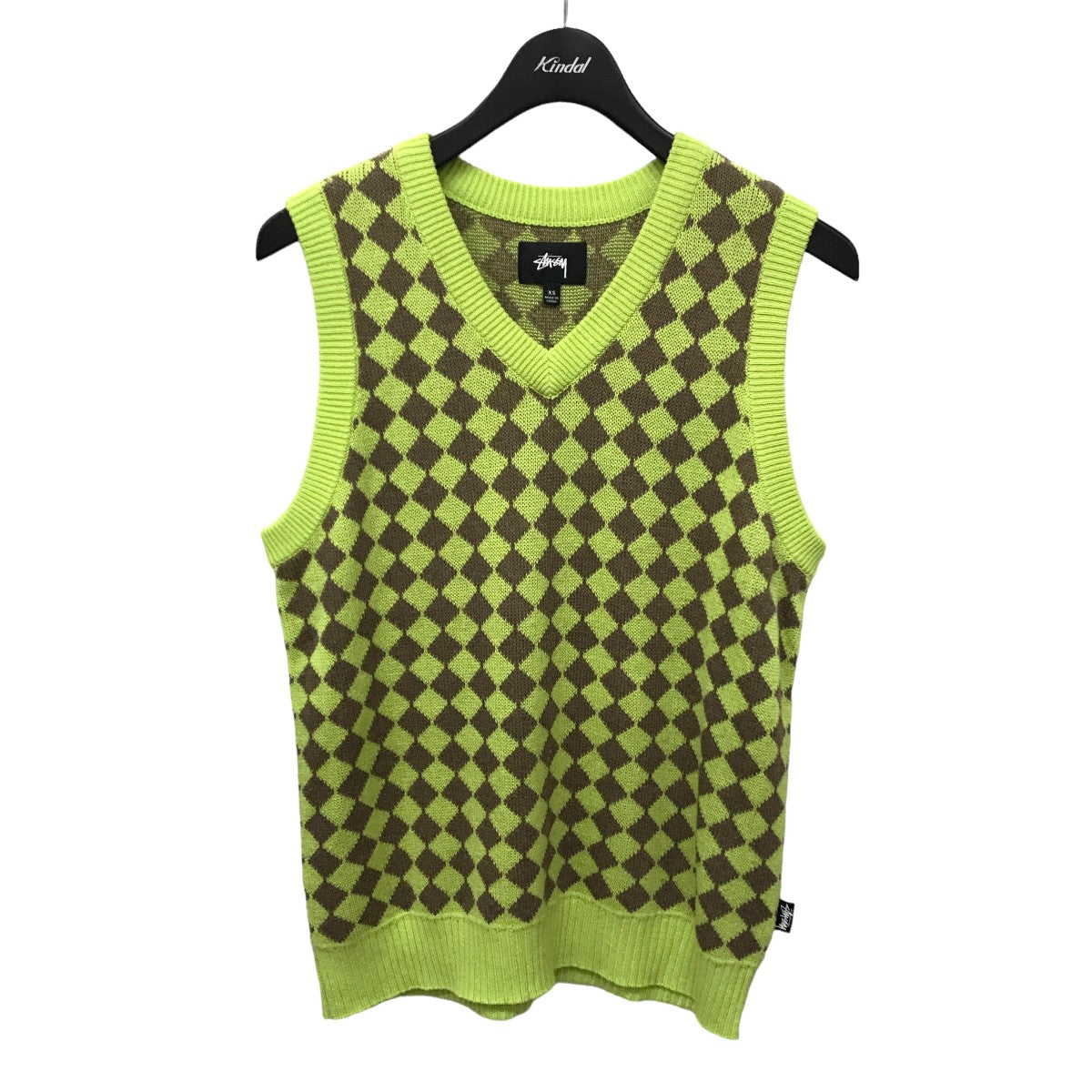 stussy(ステューシー) Melange Checker Sweater Vest Vネックニットベスト 217046 217046  ライムイエロー×ブラウン サイズ XS｜【公式】カインドオルオンライン ブランド古着・中古通販【kindal】