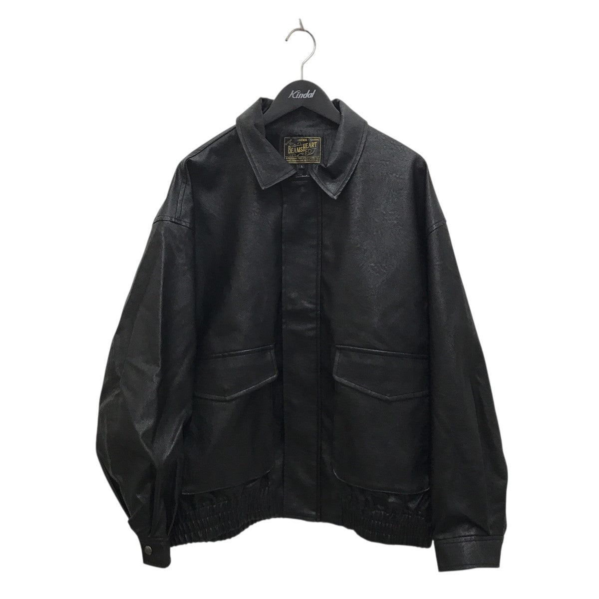 BEAMS HEART ブラック フェイクレザー ブルゾン BEAMS HEART ブルゾン アウター クラシック フェイクレザー