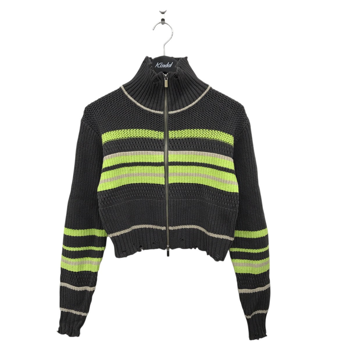 Front Zip Mesh Border Knitwearダメージ加工ニット21242365705