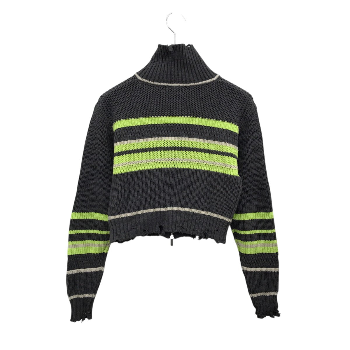 Front Zip Mesh Border Knitwearダメージ加工ニット21242365705
