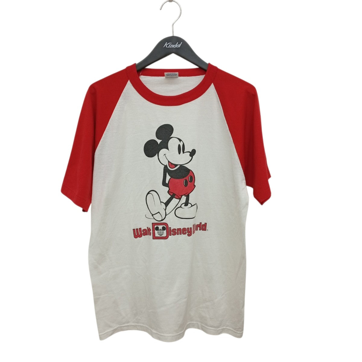 Disney(ディズニー) 80s ミッキーラグランTシャツ レッド×ホワイト