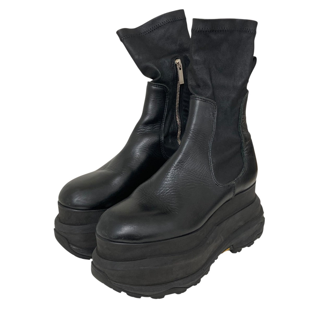 sacai ブラックラバーショートブーツ ☆sacai☆関税込♪NEW♪プラットフォーム チェルシーブーツ