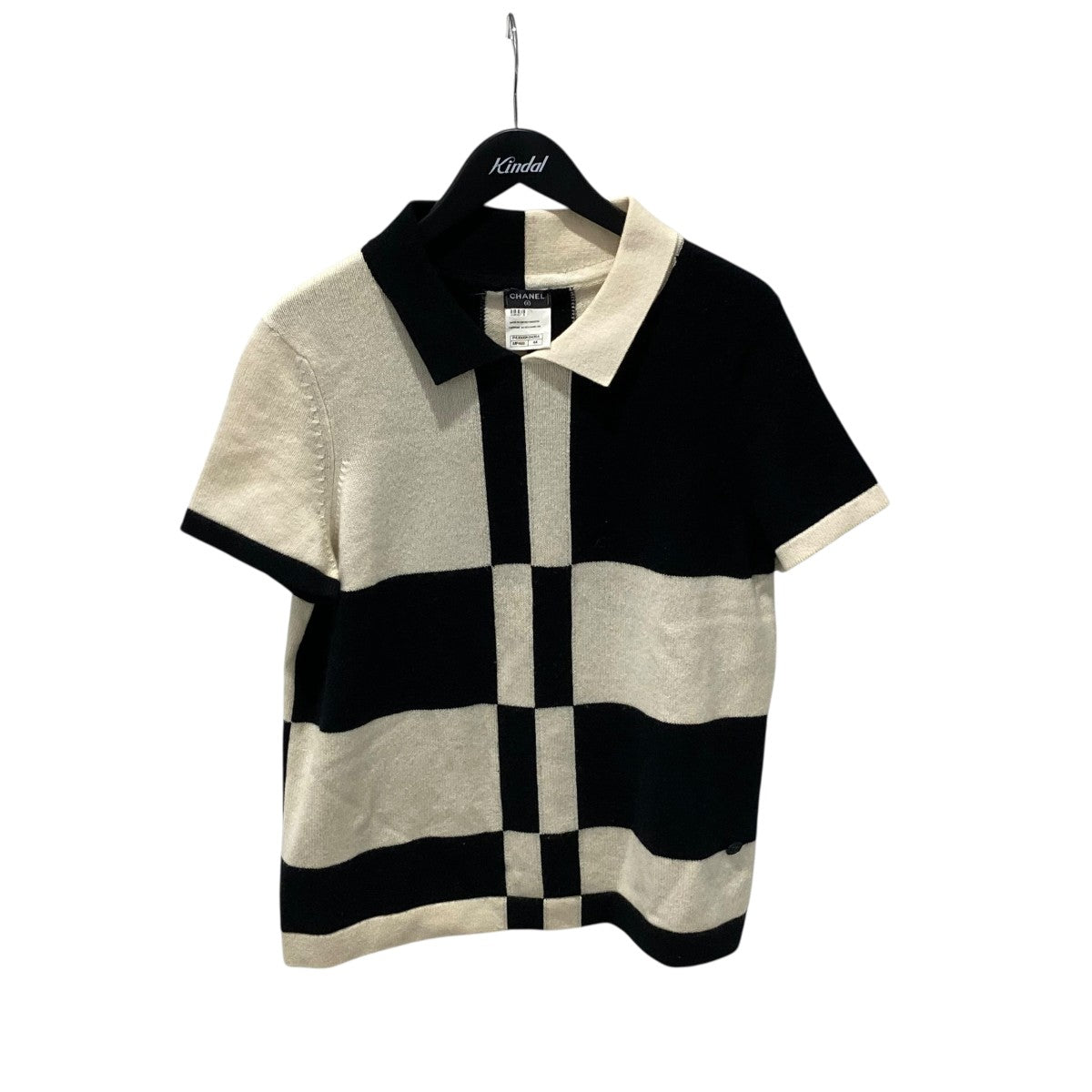 CHANEL 半袖ニット ブラック サイズ44 シャネル CHANEL(シャネル) 半袖ニット ブラック×ホワイト サイズ 44
