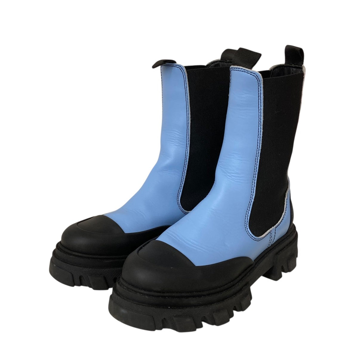 Ganni(ガニー) チェルシーブーツ ブルー×ブラック サイズ 38(25cm相当