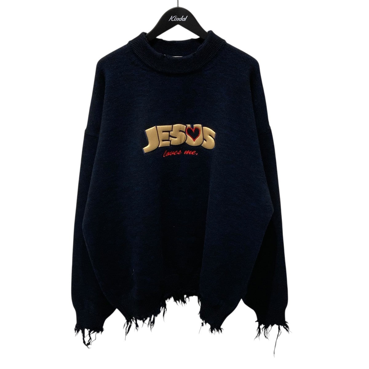 JESUS LOVES YOU DESTROYED SWEATERプルオーバーニットUE63KN200N